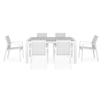 Set mobilier gradina/terasa Encore/Baria, 7 piese, 160/210x95x74 cm/56.5x62x86 cm, aluminiu, alb/gri