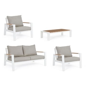 Set mobilier pentru gradina/terasa 4 piese Einar, Bizzotto, aluminiu/placaj/poliester, alb