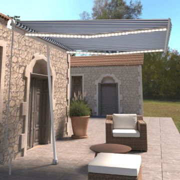 vidaXL Copertină retractabilă manual cu LED albastru și alb 300x250 cm