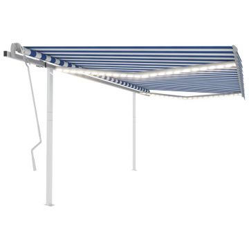 vidaXL Copertină retractabilă manual, cu LED, albastru și alb, 4x3 m