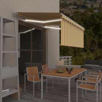 vidaXL Copertină retractabilă manual cu stor&LED galben & alb 3x2,5 m