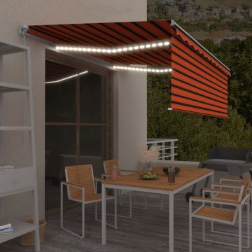 vidaXL Copertină retractabilă manual cu stor&LED portocaliu&maro 4x3 m