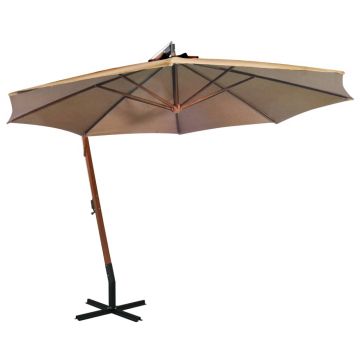 vidaXL Umbrelă suspendată cu stâlp, gri taupe, 3,5x2,9 m, lemn de brad