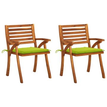 Scaune mobilier de gradina cu perne, 2 buc., lemn masiv acacia, verde