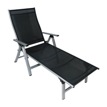 Șezlong de grădină negru/gri din metal pliabil London – Sun Garden