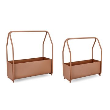 Set 2 suporturi pentru ghivece / jardiniere Keyra, Bizzotto, 52 x 22.5 x 52 cm, otel, potrivite pentru exterior, maro