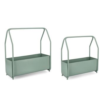 Set 2 suporturi pentru ghivece / jardiniere Keyra, Bizzotto, 52 x 22.5 x 52 cm, otel, potrivite pentru exterior, verde sage