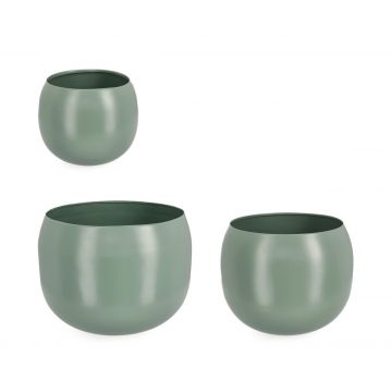 Set 3 ghivece pentru exterior Keyra, Bizzotto, Ø36x28 cm, otel, verde sage