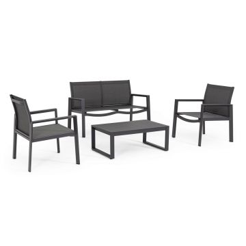 Set mobilier de gradina 4 piese Kallen, Bizzotto, aluminiu/textilena 2x1, gri carbune