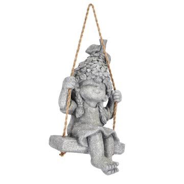 Decoratiune de gradina Bertie Sitting Girl, Bizzotto, 25x21x44 cm, magneziu, gri