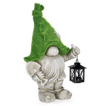 Decoratiune de gradina Garden Gnome W-Lantern, Bizzotto, 28x20x46 cm, magneziu, Verde