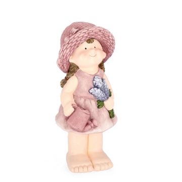 Decoratiune de gradina Justy  Girl Stand W-Lavender, Bizzotto, 19x16x42 cm, magneziu, roz
