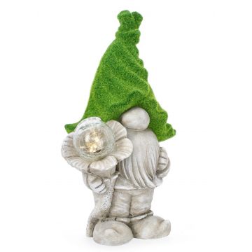 Decoratiune luminoasa de gradina cu incarcare solara LED Flower Gnome, Bizzotto, 28x20x46 cm, magneziu, verde