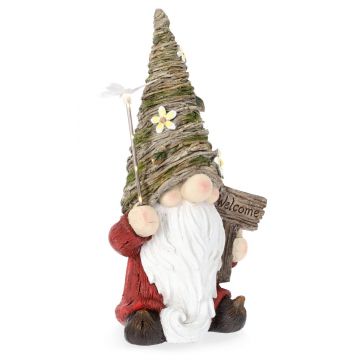 Decoratiune luminoasa de gradina cu incarcare solara LED Hansel Gnome, Bizzotto, 29.5x19.5x54 cm, magneziu, multicolor