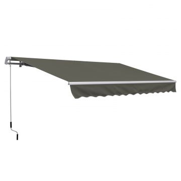 Outsunny Copertină Pliabilă pentru Exterior, Copertină Tip Roll-Up cu Deschidere Manivelă, 350x250 cm, Gri