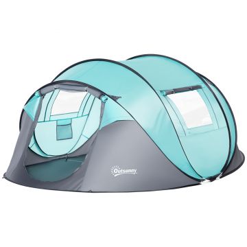 Outsunny Cort Camping 4 Persoane, Cort Automat Pop-up Iglu, 286x209x122 cm, Albastru deschis