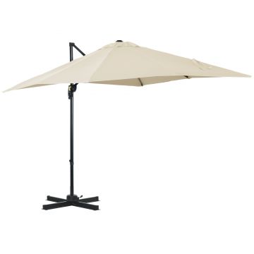 Outsunny Umbrelă de Gradină cu Manivelă cu Rotație 360°, Parasolar Reglabil, 245x245x248 cm, Crem