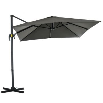 Outsunny Umbrelă de Grădină cu Manivelă de Mână cu Unghi Reglabil pe 5 Niveluri și Rotație la 360°, 245x245x248 cm, Gri