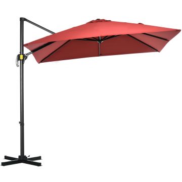 Outsunny Umbrelă de Grădină cu Manivelă de Mână cu Unghi Reglabil pe 5 Niveluri și Rotație la 360°, 245x245x248 cm, Roșu