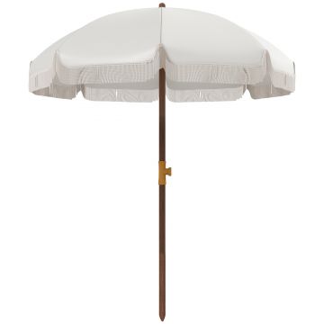 Outsunny Umbrelă de Plajă Portabilă cu Volane în Aer Liber cu Baldachin Ventilat, Geantă de Transport, Ø1.9x2.1 m, Alb-Crem