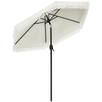 Outsunny Umbrelă de Terasă cu Înclinare, Umbrelă pentru Masă cu Volane Franjurate și Manivelă, Φ2.25x2.23 m, Alb-Crem | Aosom Romania