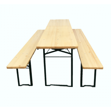 Set bere pliabil Bucin Mob Standard, masa si 2 banci, dreptunghiulare, 6 persoane, lemn masiv, natur, 2 x 0.5 m