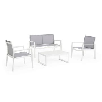 Set mobilier de gradina 4 piese Kallen, Bizzotto, aluminiu/textilena 2x1, alb