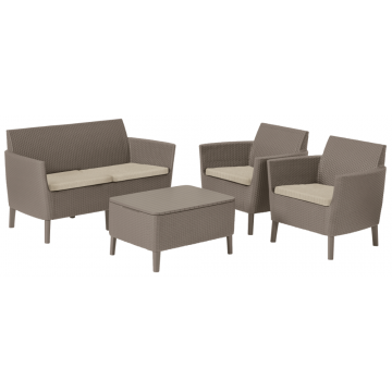 Set mobilier de gradina, 4 piese, Keter Salemo, plastic, 2 fotolii 74 x 67 x 76cm, canapea 133 x 67 x 76 cm, masa 76 x 56 x 42cm, cappuccino