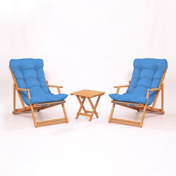 Set mobilier de grădină albastru/natural din lemn de fag pentru 2 persoane – Floriane Garden