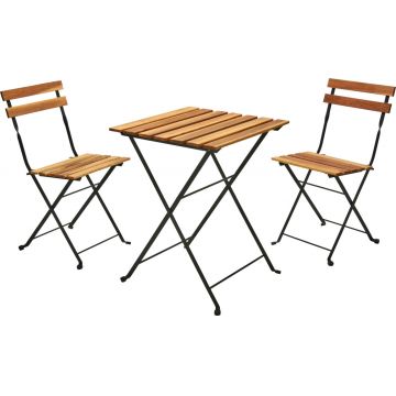 Set mobilier de gradina Bistro, 3 piese, lemn de salcam/otel, maro/negru