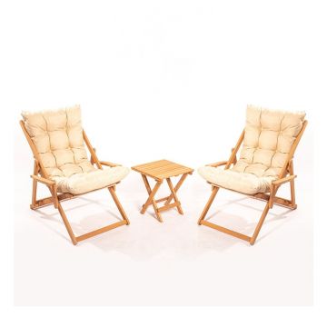 Set mobilier de grădină crem/natural din lemn de fag pentru 2 persoane – Floriane Garden