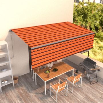 vidaXL Copertină retractabilă automat cu stor, portocaliu&maro, 5x3 m