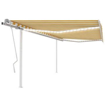 vidaXL Copertină retractabilă manual, cu LED, galben și alb, 4x3 m