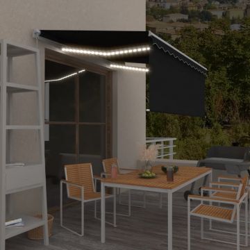 vidaXL Copertină retractabilă manual cu stor&LED, antracit, 3x2,5 m