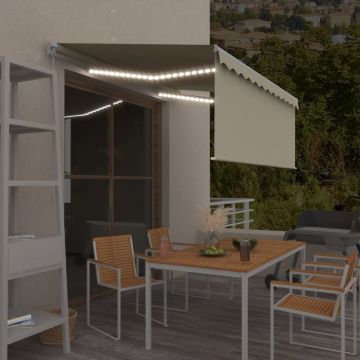 vidaXL Copertină retractabilă manual cu stor&LED, crem, 3x2,5 m