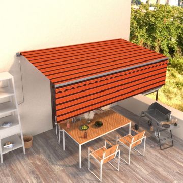 vidaXL Copertină retractabilă manual, cu stor, portocaliu&maro, 5x3 m