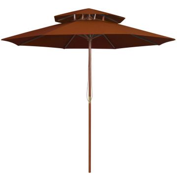 vidaXL Umbrelă de soare dublă, stâlp din lemn, cărămiziu, 270 cm