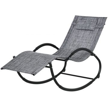 Outsunny Șezlong de Grădină, Balansoar cu Gravitație Zero, Șezlong Impermeabil cu Tetieră, 155x61x88 cm, Gri | Aosom Romania