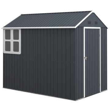 Outsunny Magazie de Grădină din Oțel Galvanizat și PP cu 4 Guri de Aerisire și Fereastră, 259x171x222 cm, Gri și Alb | Aosom Romania