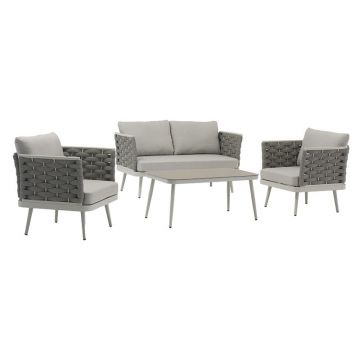 Set de gradina masa si scaune Moritz set de 4 bucati aluminiu gri-textilena gri-bej perna gri-bej