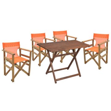 Set de gradina masa si scaune Retto 5 bucati din lemn masiv de fag culoarea nuc, PVC portocaliu 100x60x71cm