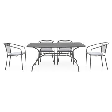 Set mobiler pentru gradina/terasa, Berlin, 4 scaune cu spatar mediu + masa, otel, negru/gri