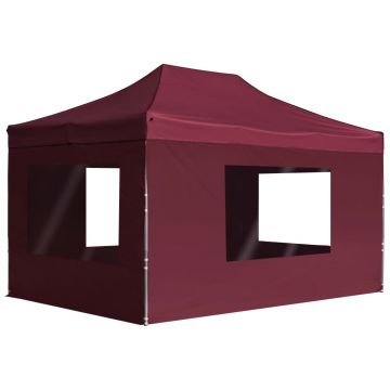 vidaXL Cort de petrecere pliabil cu pereți roșu vin, 4,5x3 m, aluminiu