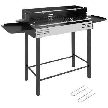 Outsunny BBQ Rotisserie Grill Charcoal Split Roaster for Chicken Turkey 3-Level Grill Grate, Storage Shelves, Stainless Steel | Aosom Romania