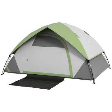 Outsunny Cort de Camping cu 3 Locuri, Geam din Plasă și Cârlig Felinar, Cort de Camping din PE, 270x210x150 cm, Verde | Aosom Romania