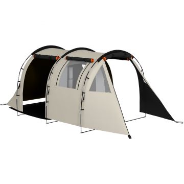 Outsunny Cort de Camping pentru 4-5 Persoane cu Capac Blackout, Cort Tunel Impermeabil cu Geantă de Transport, 460x230x180 cm, Kaki | Aosom Romania