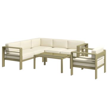 Outsunny Set de Grădină din 5 Piese, Set în Aer Liber cu Măsuță de Cafea, 2 Canapele, Fotoliu de Colț și Fotoliu, 130x70x62.5 cm, Crem | Aosom Romania