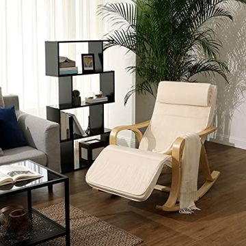 Scaun balansoar, Songmics, Bej, 116x67x88 cm