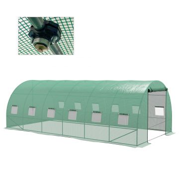 Outsunny Seră Politunel cu Sistem de Stropitoare, Ușă Rulantă și 12 Ferestre cu Plasă, 600x300x195 cm, Verde | Aosom Romania