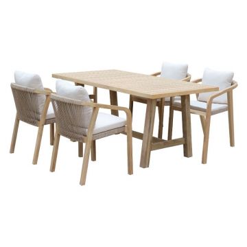 Set de gradina masa si scaune 5 bucati Malibu, lemn de salcam natural, material textil bej